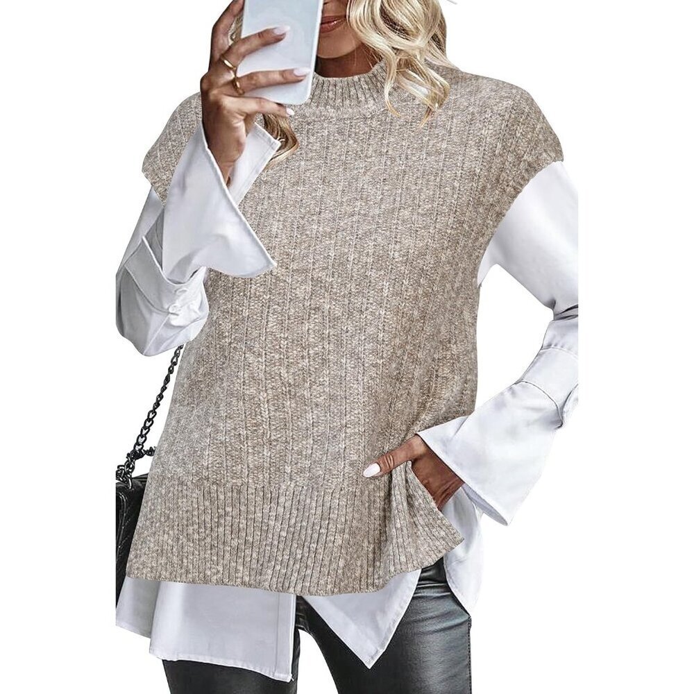 Women's Cotton Blend Cap Sleeve Sweater Vest Casual Fall Tops XL